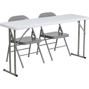 image:imageFlash Furniture 5Foot Plastic Folding Training Table Set with 2 Gray Metal Folding Chairs