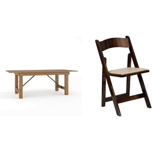 image:imageFlash Furniture 7 x 40 Rustic Solid Pine Folding Farm Table and 4 Fruitwood Wood Folding Chairs with Vinyl Padded Seats
