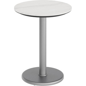 image:imageFlash Furniture Acadia 3125 Round Indoor Outdoor Dark Brown Tabletop with 18 Round Silver Base Scratch Heat amp UV Resistant Seamless TopGuard HPL Top and EdgeWhite Faux MarbleSilver Base