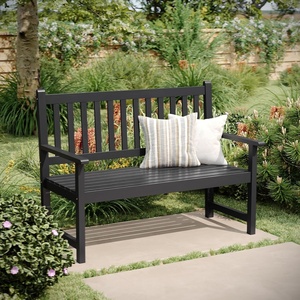 image:imageFlash Furniture Adele Commercial IndoorOutdoor Acacia Wood Bench 2Person Slatted Patio Loveseat for Use in Yard Garden Porch or Park BrownBlack