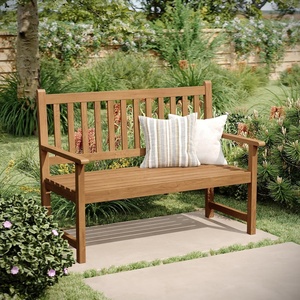 image:imageFlash Furniture Adele Commercial IndoorOutdoor Acacia Wood Bench 2Person Slatted Patio Loveseat for Use in Yard Garden Porch or Park BrownBrown