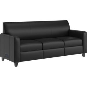 image:imageFlash Furniture Agent Reception Sofa with Left and Right Side Charging Stations Dual AC and USB Ports Plus USBC Port Lobby Sofa with Hardwood Frame Raised Wooden Feet Black LeatherSoftBlack