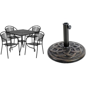 image:imageFlash Furniture Black Steel 355 Square 4Chair Patio Set with Umbrella Hole  Bronze 21lb Umbrella Base
