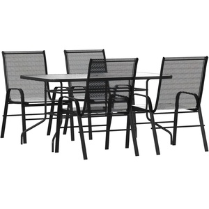 image:imageFlash Furniture Brazos 5 Piece Outdoor Patio Dining Set  4 Black Flex Comfort Stack Chairs  55 Tempered Glass Patio Table with Umbrella Hole