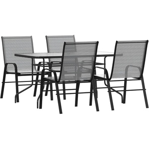 image:imageFlash Furniture Brazos 5 Piece Outdoor Patio Dining Set  4 Gray Flex Comfort Stack Chairs  55 Tempered Glass Patio Table with Umbrella Hole