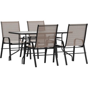 image:imageFlash Furniture Brazos Series 7Piece Glass Patio Table and Chairs Set Outdoor Patio Dining Set with Rectangular Table 6 Sling Patio Chairs BrownBrown