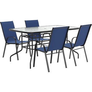 image:imageFlash Furniture Brazos Series 7Piece Glass Patio Table and Chairs Set Outdoor Patio Dining Set with Rectangular Table 6 Sling Patio Chairs BrownNavy