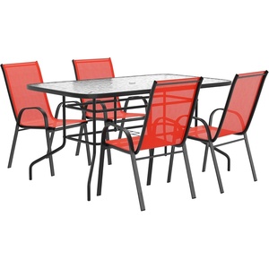 image:imageFlash Furniture Brazos Series 7Piece Glass Patio Table and Chairs Set Outdoor Patio Dining Set with Rectangular Table 6 Sling Patio Chairs BrownRed