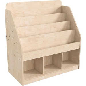 image:imageFlash Furniture Bright Beginnings Commercial Grade 4 Tier Modular Classroom Bookstand  Natural Finish  3 Lower Storage Compartments  Safe Kid Friendly Design