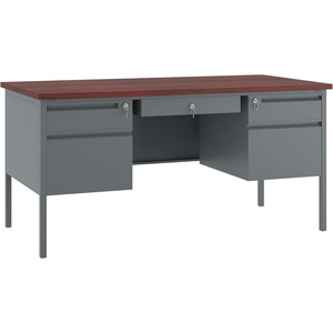 image:imageFlash Furniture Cambridge Double Pedestal Desk with 3 Locking Drawers Commercial Grade Teachers or Office Desk 30x60 Metal Frame MahoganyCharcoal