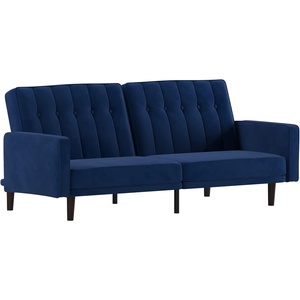 image:imageFlash Furniture Carter Premium Tufted Split Back Sofa Futon Navy Velvet Upholstery  Solid Wood Legs  Convertible Sleeper Couch for Small SpacesNavy