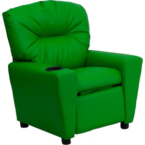 image:imageFlash Furniture Chandler LeatherSoft Kids Recliner with Cup Holder and Safety Recline Contemporary Reclining Chair for Kids Supports up to 90 lbs BlackGreen Vinyl