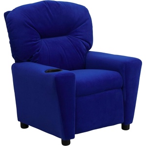image:imageFlash Furniture Chandler LeatherSoft Kids Recliner with Cup Holder and Safety Recline Contemporary Reclining Chair for Kids Supports up to 90 lbs BlackBlue Microfiber