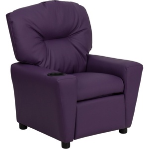 image:imageFlash Furniture Chandler LeatherSoft Kids Recliner with Cup Holder and Safety Recline Contemporary Reclining Chair for Kids Supports up to 90 lbs BlackPurple Vinyl