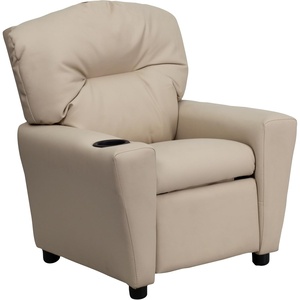 image:imageFlash Furniture Chandler LeatherSoft Kids Recliner with Cup Holder and Safety Recline Contemporary Reclining Chair for Kids Supports up to 90 lbs BlackBeige Vinyl