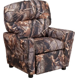 image:imageFlash Furniture Chandler LeatherSoft Kids Recliner with Cup Holder and Safety Recline Contemporary Reclining Chair for Kids Supports up to 90 lbs BlackCamouflage Fabric