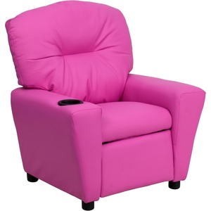 image:imageFlash Furniture Chandler LeatherSoft Kids Recliner with Cup Holder and Safety Recline Contemporary Reclining Chair for Kids Supports up to 90 lbs BlackHot Pink Vinyl