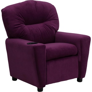 image:imageFlash Furniture Chandler LeatherSoft Kids Recliner with Cup Holder and Safety Recline Contemporary Reclining Chair for Kids Supports up to 90 lbs BlackPurple Microfiber