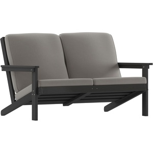 image:imageFlash Furniture Charlestown Adirondack Style Deep Seat Patio Loveseat with Cushions  Gray Poly Resin Frame  Gray AllWeather Cushions  IndoorOutdoorBlackCharcoal