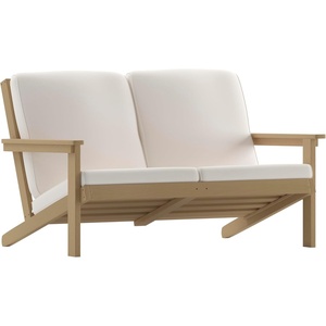 image:imageFlash Furniture Charlestown Adirondack Style Deep Seat Patio Loveseat with Cushions  Gray Poly Resin Frame  Gray AllWeather Cushions  IndoorOutdoorNatural CedarCream