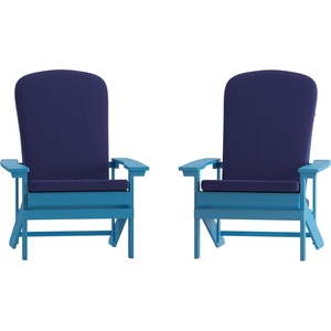 image:imageFlash Furniture Charlestown Set of 2 Adirondack Chairs with Cushions  White Poly Resin Frame  Blue AllWeather Cushions  IndoorOutdoor UseBlue