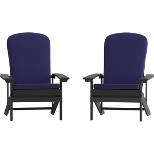 image:imageFlash Furniture Charlestown Set of 2 Adirondack Chairs with Cushions  White Poly Resin Frame  Blue AllWeather Cushions  IndoorOutdoor UseSlate GrayBlue