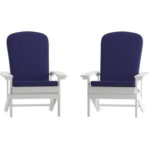 image:imageFlash Furniture Charlestown Set of 2 Adirondack Chairs with Cushions  White Poly Resin Frame  Blue AllWeather Cushions  IndoorOutdoor UseWhiteBlue