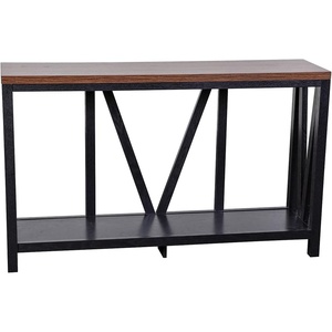 image:imageFlash Furniture Charlotte Farmhouse 2Tier Console Table  Warm Oak Finish Engineered Wood Frame  Concrete Finish Tabletop  For Entryway or Living RoomWalnut TopBlack Frame