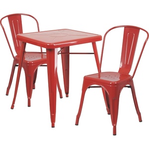 image:imageFlash Furniture Commercial Grade 2375 Square BlackAntique Gold Metal IndoorOutdoor Table Set with 2 Stack ChairsRed