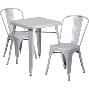 image:imageFlash Furniture Commercial Grade 2375 Square BlackAntique Gold Metal IndoorOutdoor Table Set with 2 Stack ChairsSilver
