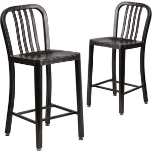 image:imageFlash Furniture Commercial Grade 24 High White Metal IndoorOutdoor Counter Height Stool with Vertical Slat BackBlackantique Gold