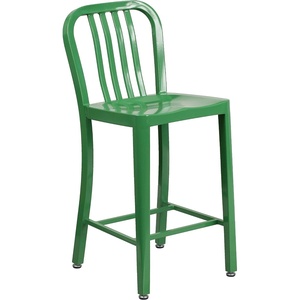 image:imageFlash Furniture Commercial Grade 24 High White Metal IndoorOutdoor Counter Height Stool with Vertical Slat BackGreen