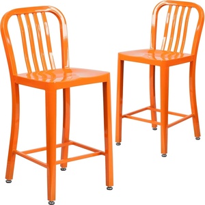 image:imageFlash Furniture Commercial Grade 24 High White Metal IndoorOutdoor Counter Height Stool with Vertical Slat BackOrange