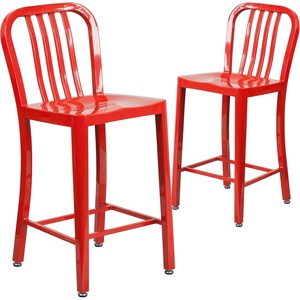 image:imageFlash Furniture Commercial Grade 24 High White Metal IndoorOutdoor Counter Height Stool with Vertical Slat BackRed