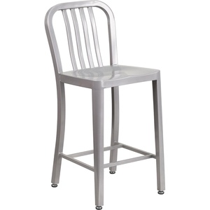 image:imageFlash Furniture Commercial Grade 24 High White Metal IndoorOutdoor Counter Height Stool with Vertical Slat BackSilver