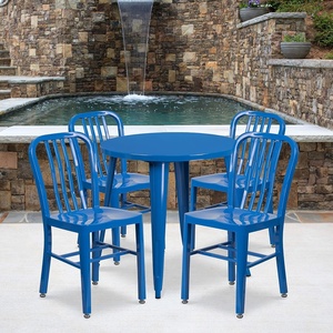 image:imageFlash Furniture Commercial Grade 30 Round Blue Metal IndoorOutdoor Table Set with 4 Vertical Slat Back ChairsBlue