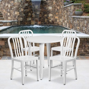 image:imageFlash Furniture Commercial Grade 30 Round Blue Metal IndoorOutdoor Table Set with 4 Vertical Slat Back ChairsWhite
