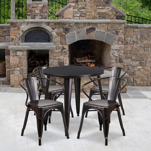 image:imageFlash Furniture Commercial Grade 30 Round Red Metal IndoorOutdoor Table Set with 4 Arm ChairsBlackantique Gold