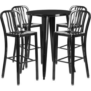 image:imageFlash Furniture Commercial Grade 30 Round Silver Metal IndoorOutdoor Bar Table Set with 4 Vertical Slat Back StoolsBlack