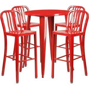 image:imageFlash Furniture Commercial Grade 30 Round Silver Metal IndoorOutdoor Bar Table Set with 4 Vertical Slat Back StoolsRed