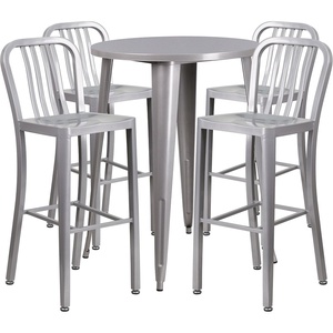 image:imageFlash Furniture Commercial Grade 30 Round Silver Metal IndoorOutdoor Bar Table Set with 4 Vertical Slat Back StoolsSilver