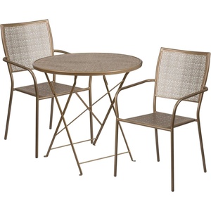 image:imageFlash Furniture Commercial Grade 30 Round White IndoorOutdoor Steel Folding Patio Table Set with 2 Square Back ChairsGold