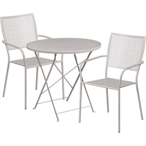 image:imageFlash Furniture Commercial Grade 30 Round White IndoorOutdoor Steel Folding Patio Table Set with 2 Square Back ChairsLight Gray