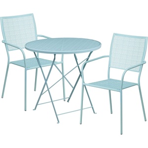 image:imageFlash Furniture Commercial Grade 30 Round White IndoorOutdoor Steel Folding Patio Table Set with 2 Square Back ChairsSky Blue