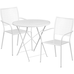 image:imageFlash Furniture Commercial Grade 30 Round White IndoorOutdoor Steel Folding Patio Table Set with 2 Square Back ChairsWhite