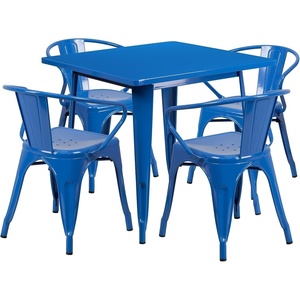 image:imageFlash Furniture Commercial Grade 315 Square Yellow Metal IndoorOutdoor Table Set with 4 Arm ChairsBlue
