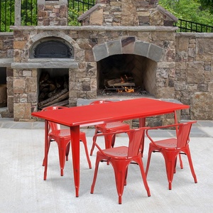 image:imageFlash Furniture Commercial Grade 315 x 63 Rectangular Red Metal IndoorOutdoor Table Set with 4 Arm ChairsRed