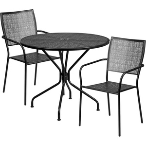 image:imageFlash Furniture Commercial Grade 3525 Round Black IndoorOutdoor Steel Patio Table Set with 2 Square Back ChairsBlack