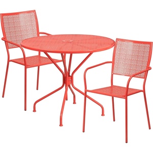 image:imageFlash Furniture Commercial Grade 3525 Round Black IndoorOutdoor Steel Patio Table Set with 2 Square Back ChairsCoral