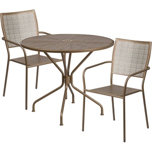 image:imageFlash Furniture Commercial Grade 3525 Round Black IndoorOutdoor Steel Patio Table Set with 2 Square Back ChairsGold
